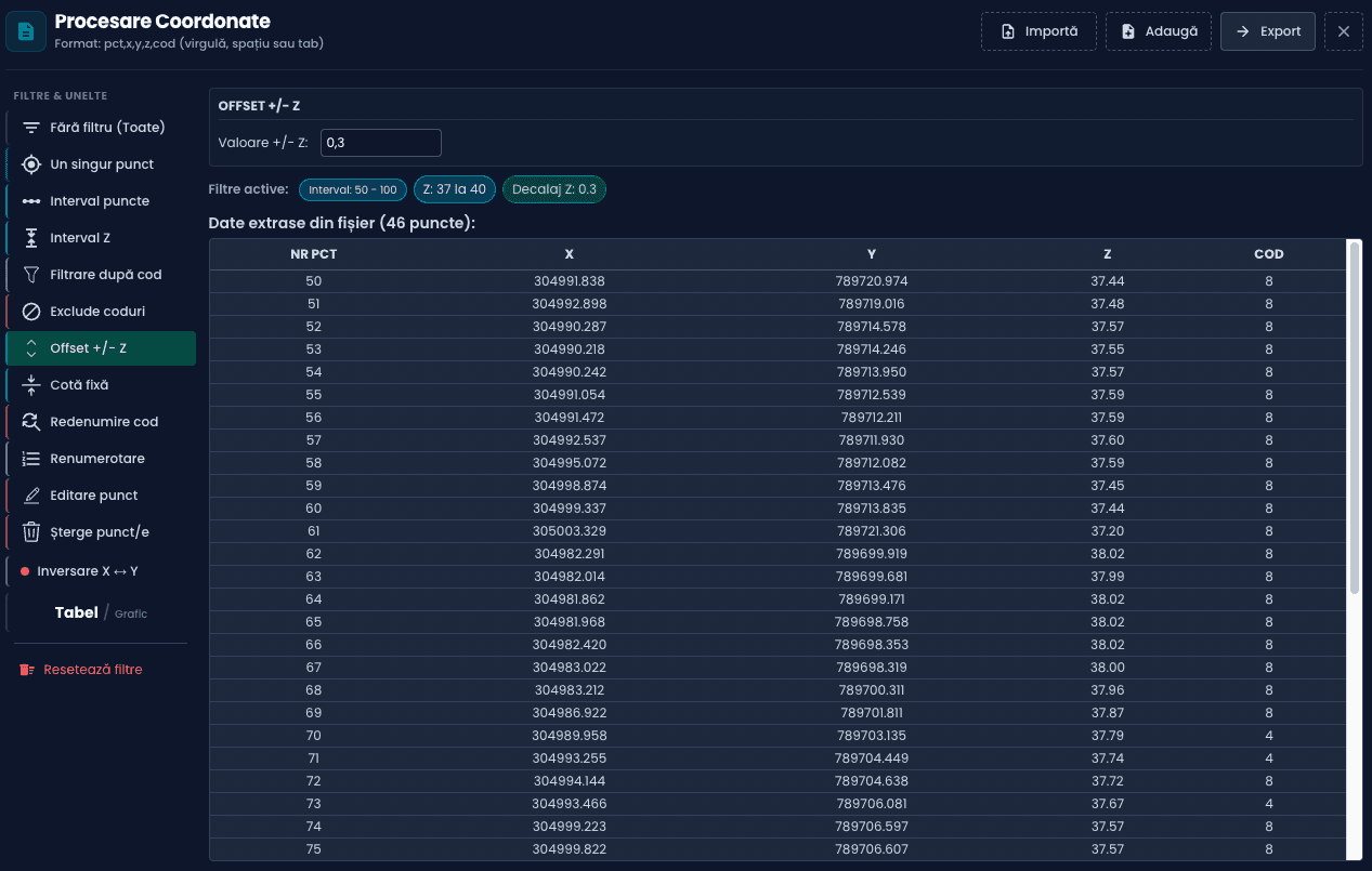 Procesare coordonate